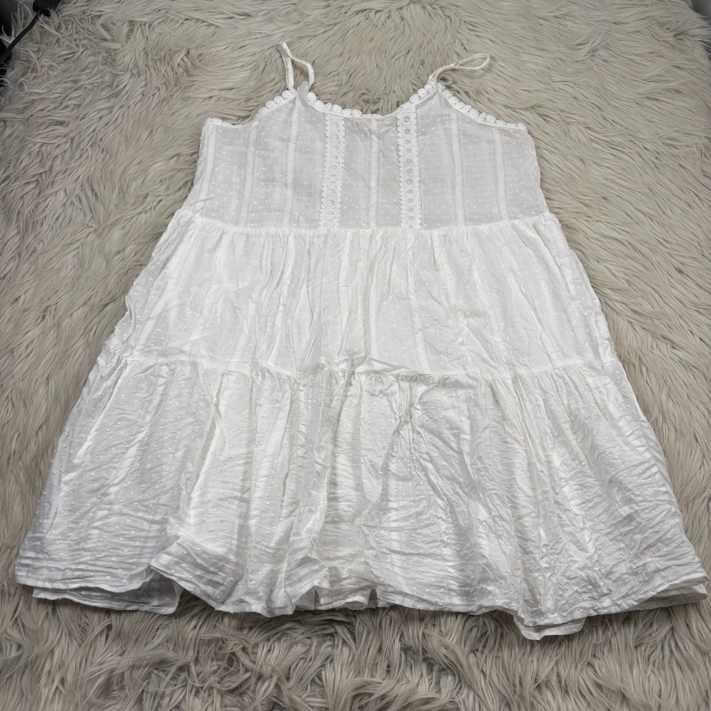 Sweet Wanderer‎ Women's M White Swiss Dot Tiered Babydoll Mini Dress Coverup